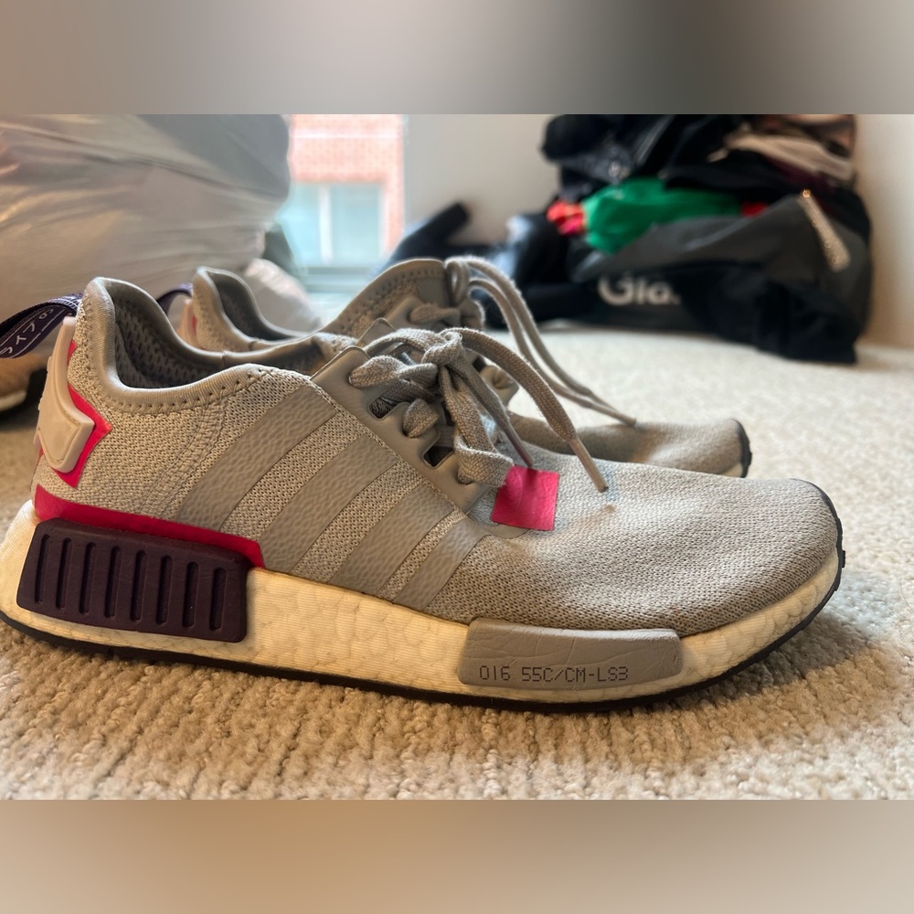 Adidas Gray and Pink Sneakers with Breathable Knit Upper